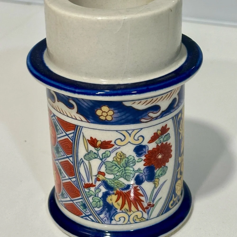Vintage Porcelain Colonial Candle Holder Floral Design Made In Japan Stands 5